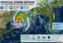 Furtuna tropicală Arthur: primul semnal al sezonului atlantic și riscul ploilor extreme